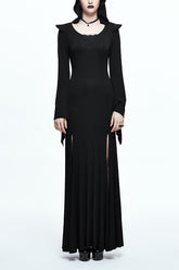 Black Sexy Stretchy Hooded Knitted Flared Sleeves Fishtail Womens Gothic Dress